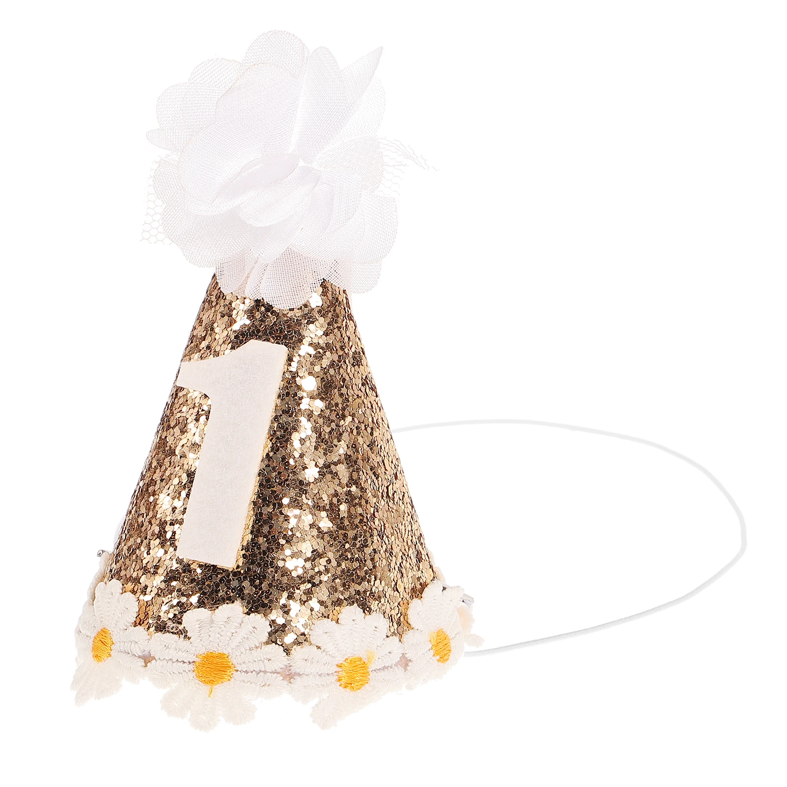 

Glitter Flower Birthday Hat for s Girl 1st Party Celebration Photo Prop Cloth Lightweight Portable Easy Wear