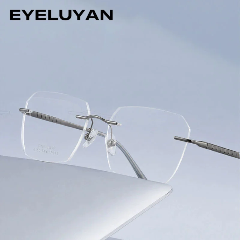 ELECCION Titanium Glasses Frame Men Brand Design Rimless Square Eyeglasses Women Frameless Ultralight Polygon Eyewear Z6160