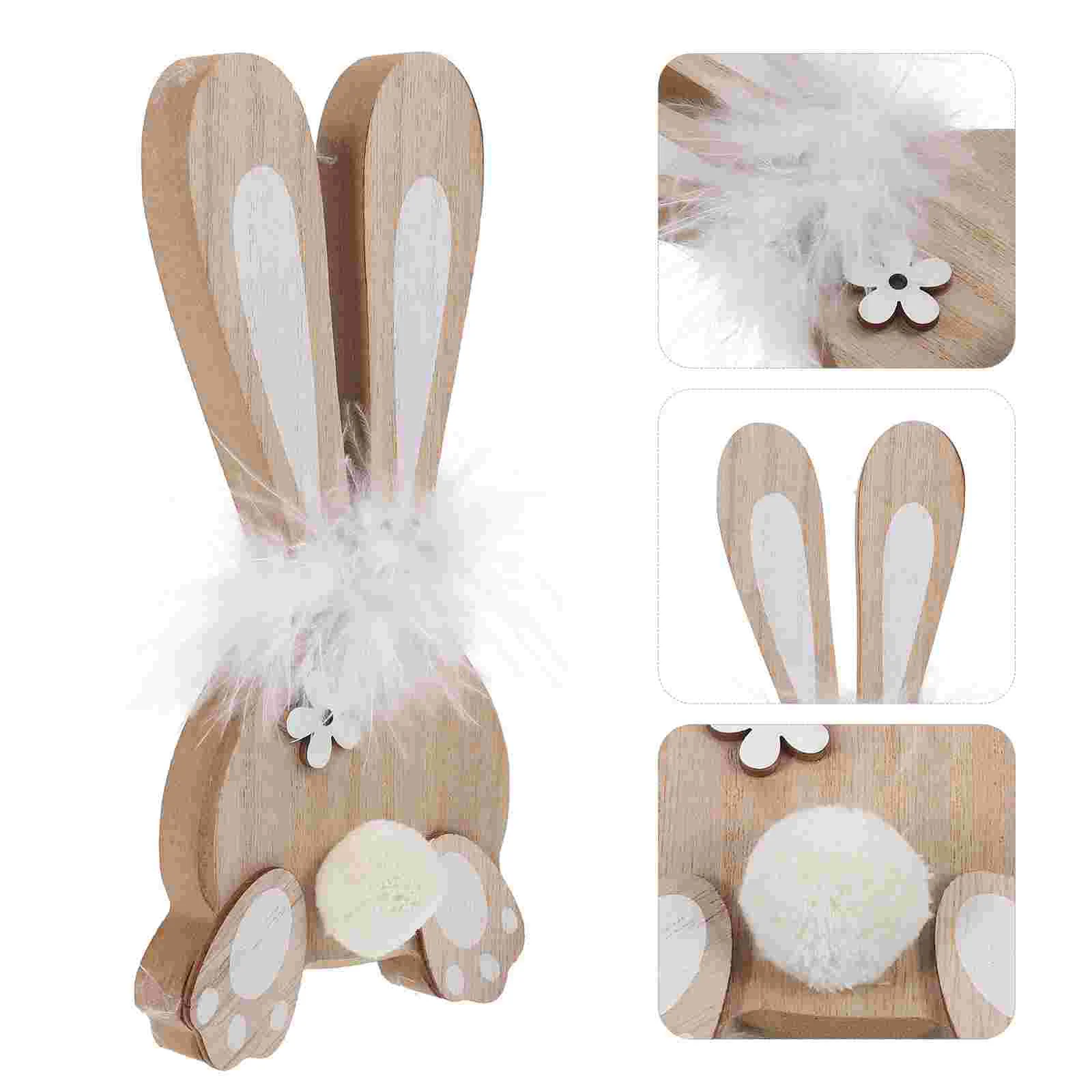 

Household Wood Carving Wooden Rabbit Ornament Plush Decorations for Outdoors Living Room