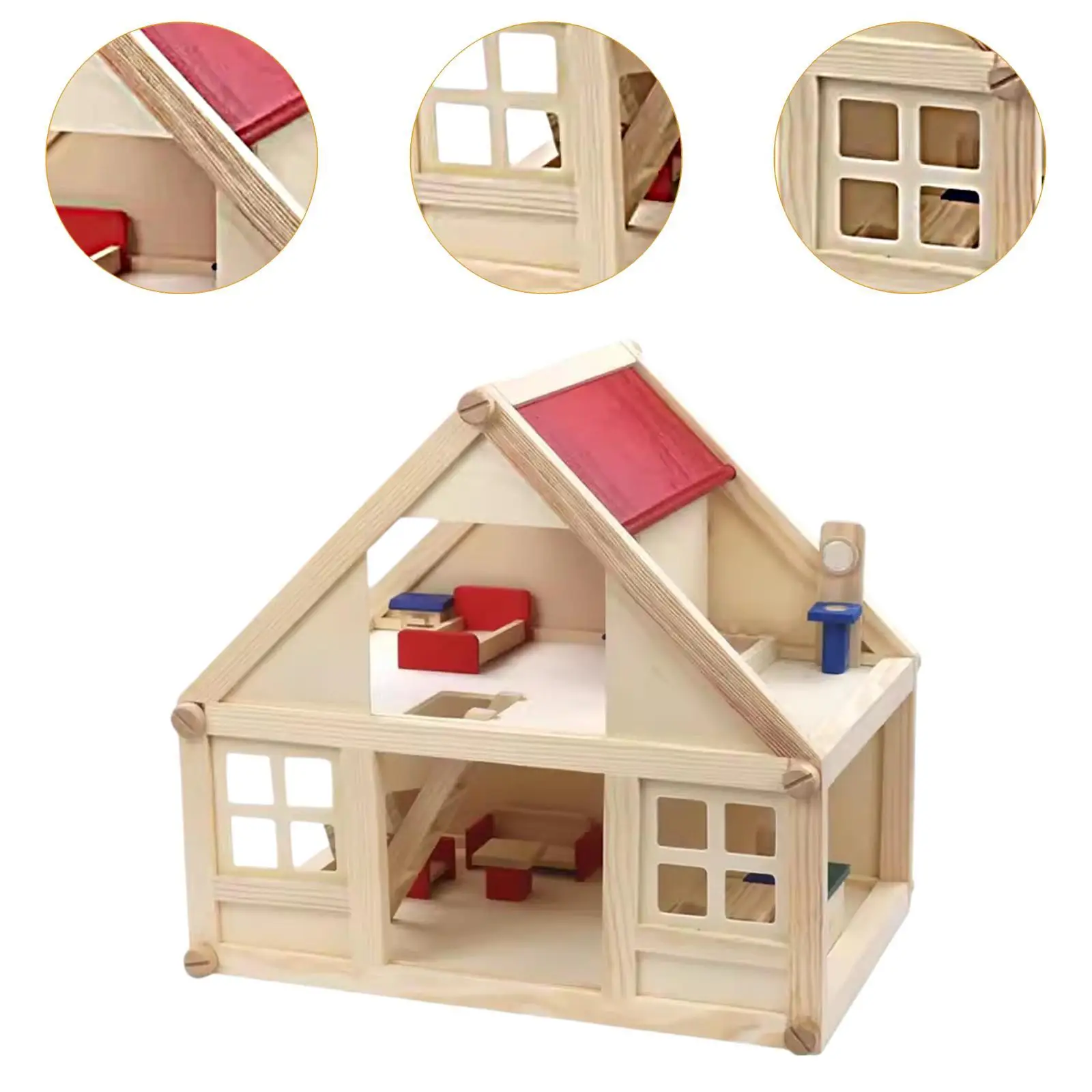 Puppenhaus aus Holz für Kinder, Miniaturszene, 2-stöckiges Geschenkspielzeug, Mini-Möbelspielzeug