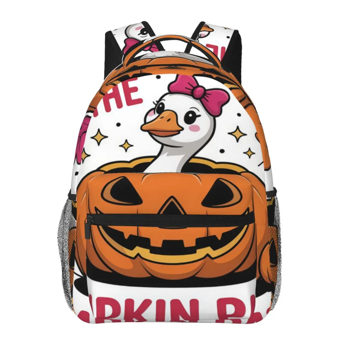Halloween School Backpack Center Goose Jack O Lantern Pumpkin Typography Cute Fall Typography Whit Daypack for College Class Gym