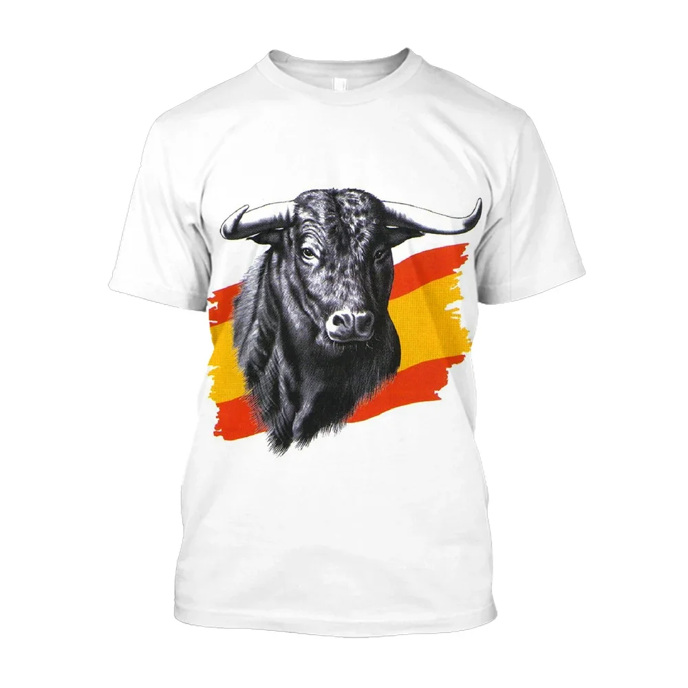 Fun Macho 3D North African Bull Print T-shirt Men Oversized Smooth Spanish Bullfighting Loose T-shirt Street Wear T-shirt