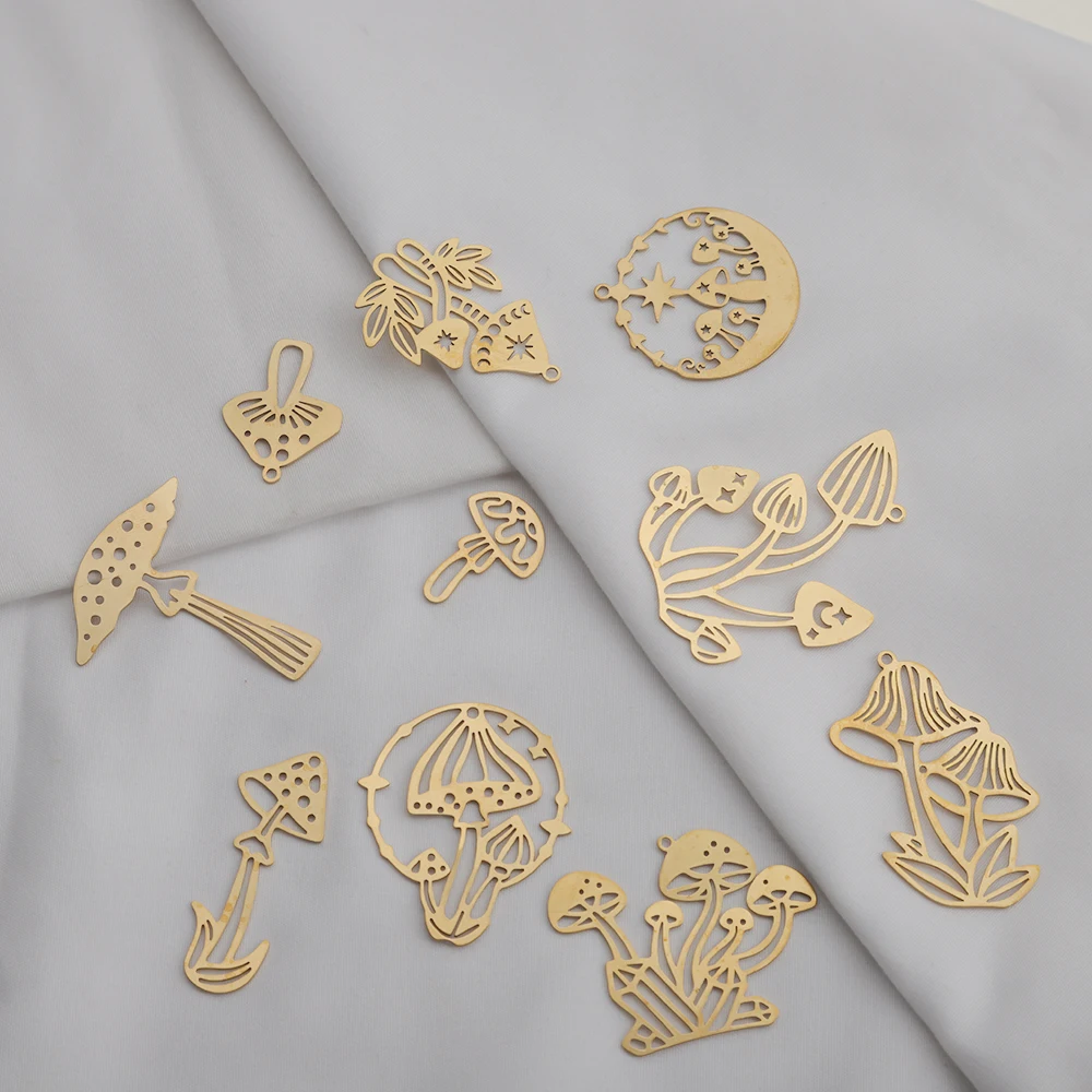 4pcs/lot Raw Brass Mushroom Charms Craft Supplies Pendants For Earrings Necklace Jewelry Making Accessories