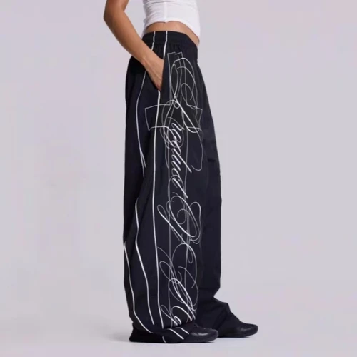 Imagen 2 del producto Y2K Harajuku líneas a rayas nueva tendencia de moda Hip-Hop pantalones de chándal góticos hombres mujeres nuevo Vintage suelto Casual pantalones deportivos de pierna ancha