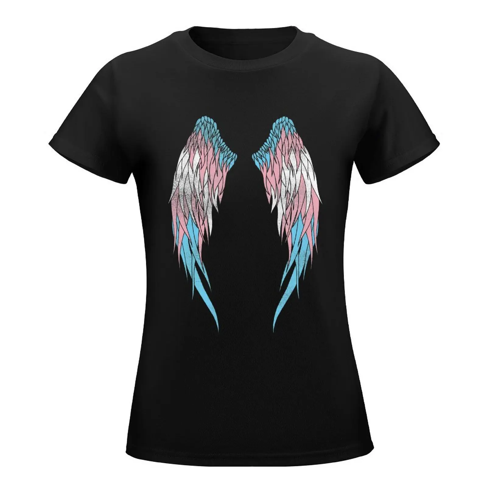 Transgender Flag - Angel Wings T-Shirt Short sleeve tee female anime clothes blacks cat shirts for Women