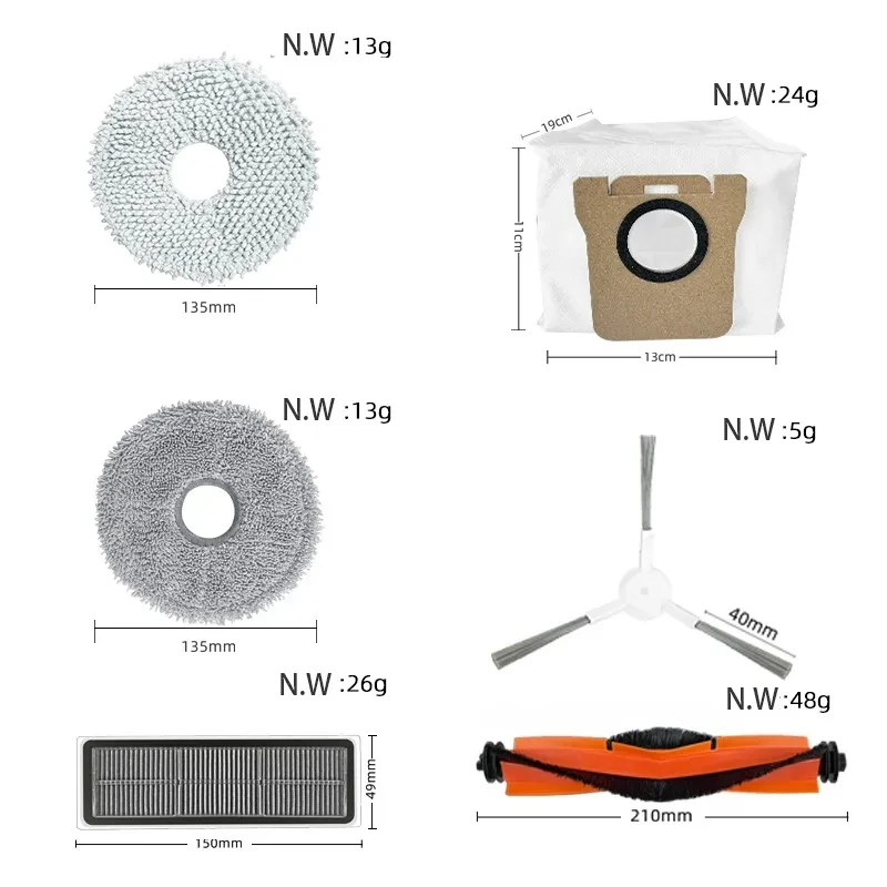 For Dreame W20 Pro W20 Pro Ultra Robot Vacuum Cleaner Parts Side Roller Brush Cover Mop Cloth Dust Bags Hepa Filter Replacement
