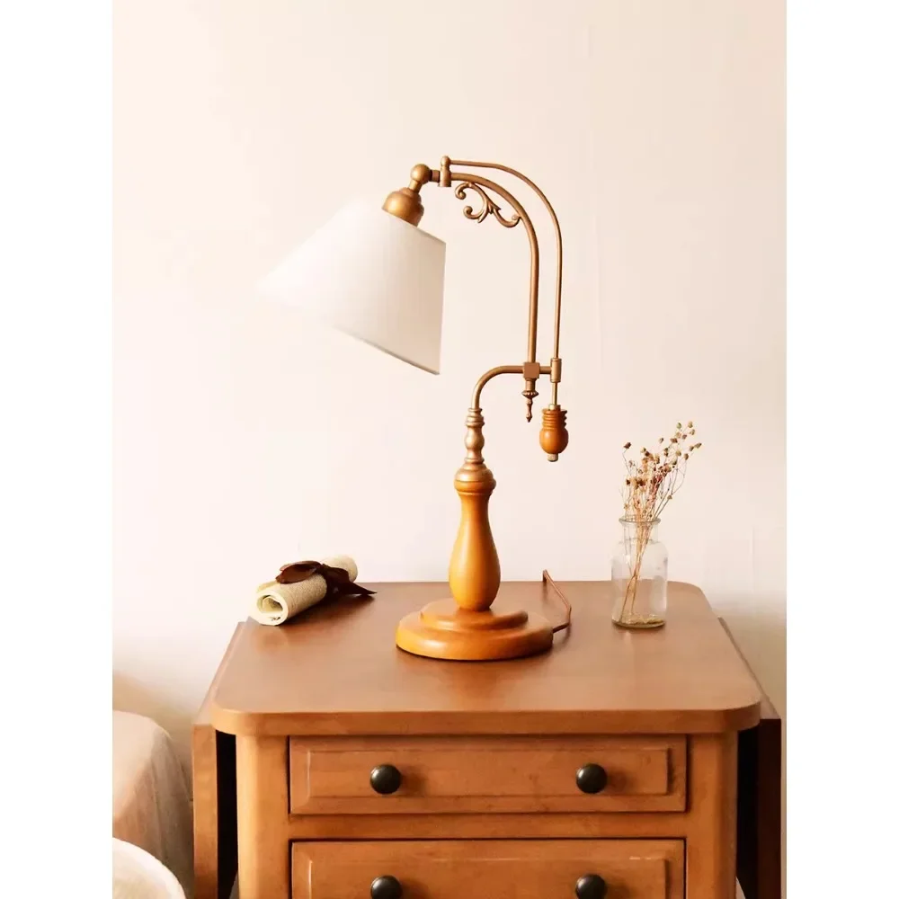 Table lamp, literary and retro, Nordic countryside, ins, solid wood decoration,