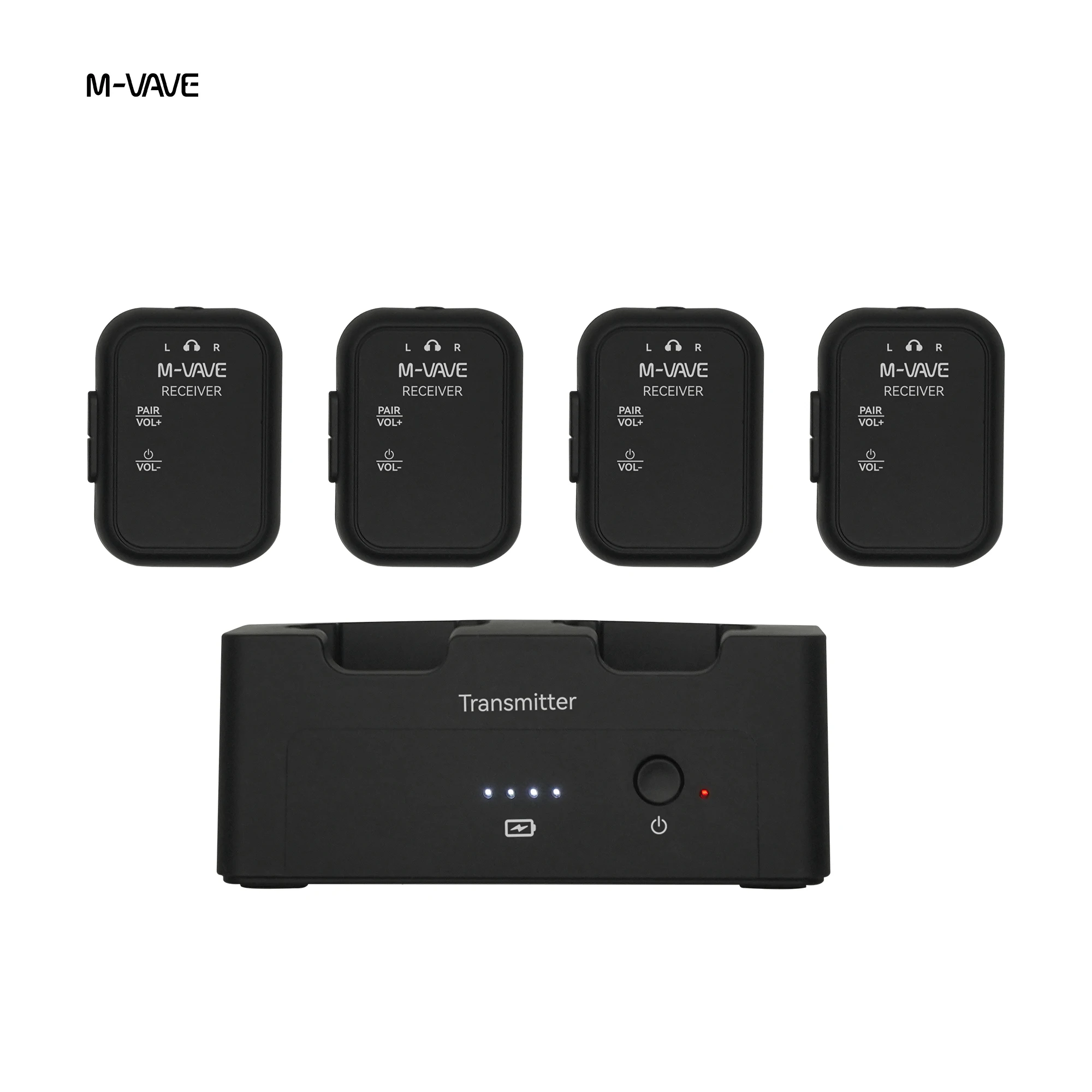 M-VAVE WP-12 2.4G Wireless Earphone Monitor System Rechargeable Transmitter 4 Receivers with Volume Button Support Mute Function