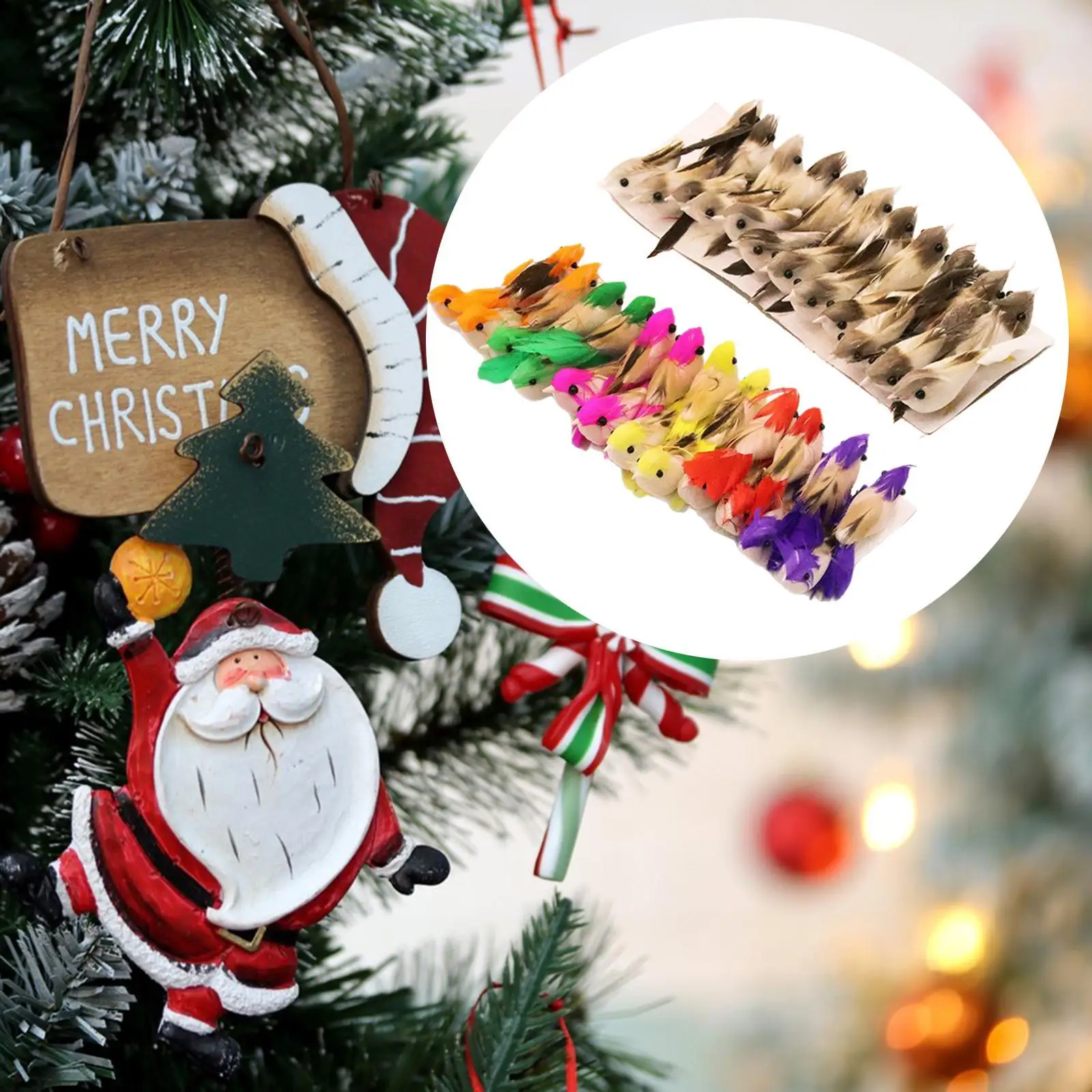 24 Stück künstliche Vögel, dekorativ zum Basteln, Weihnachtsdekoration, Kunstwerk, Ornamente für Weihnachtsbaum, Party, Kränze, Outdoor, Zuhause