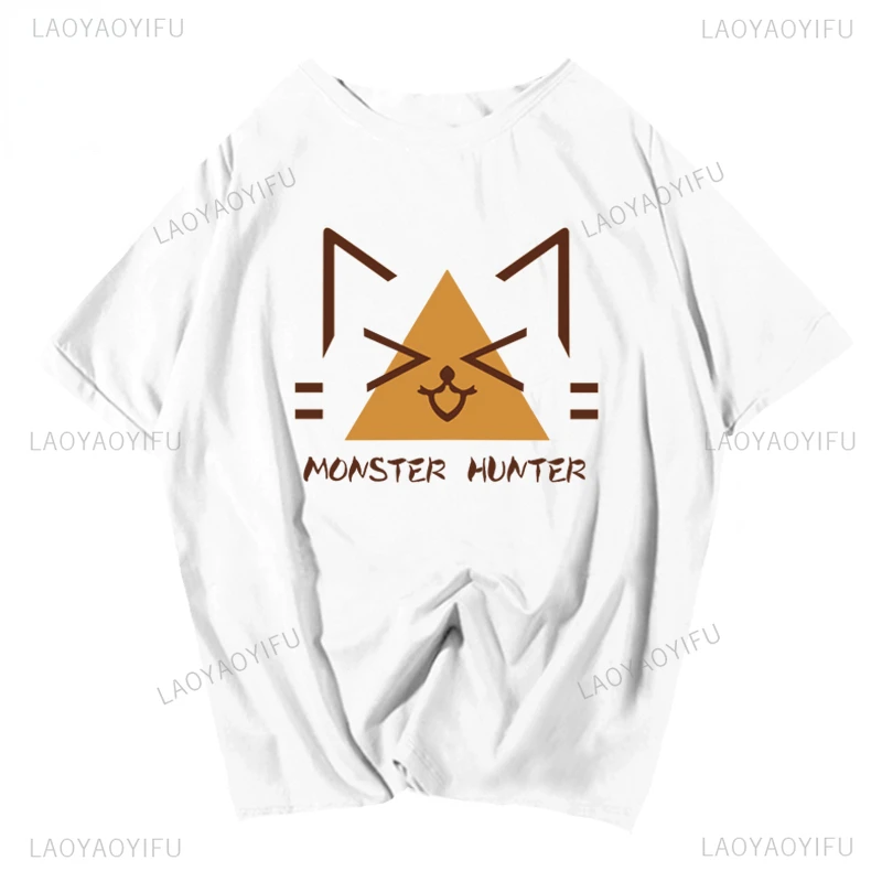 Japan Game Monster Hunter Kawaii Cartoon AIROU Cat T-shirt  Women Casual Fashion Men Graphic T Shirts Cotton Unisex Clothes