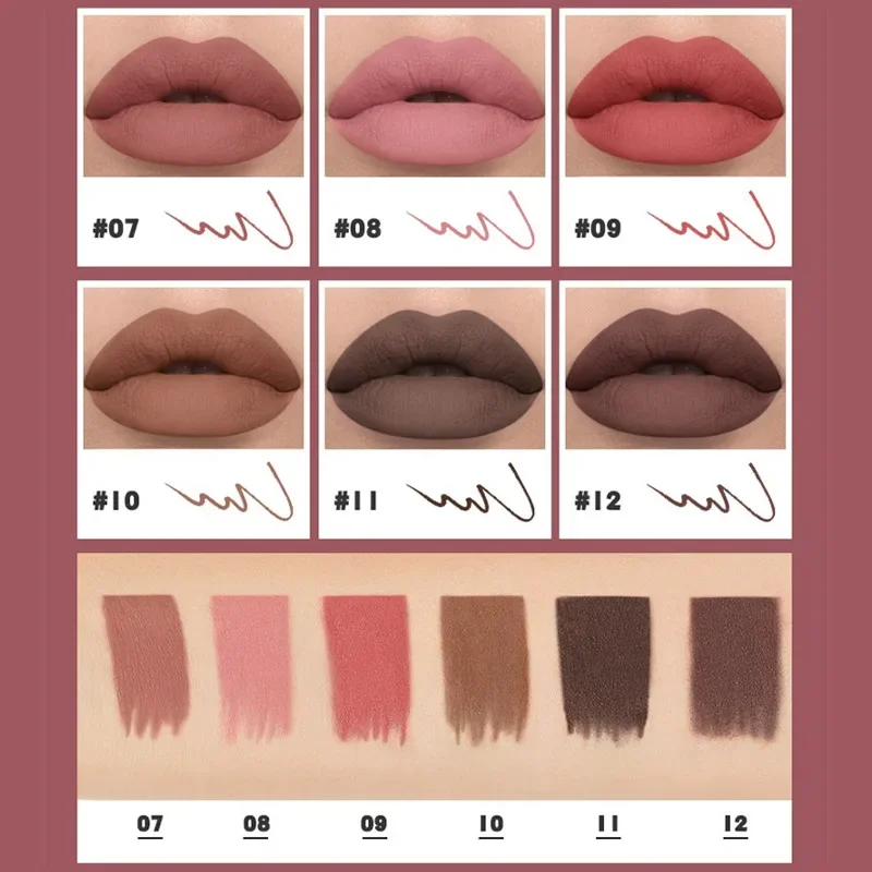 Lápiz labial de terciopelo mate, delineador de labios rojo Nude, 12 colores, contorno Natural, tinte de labios, contorno, larga duración, antiadherente, cosméticos