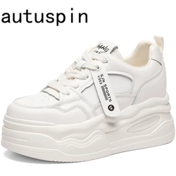 AUTUSPIN 7cm kobiety splatanie trampki na koturnie mieszane kolory naturalnej skóry rekreacyjne obuwie sportowe damskie Sneaker wiosna lato