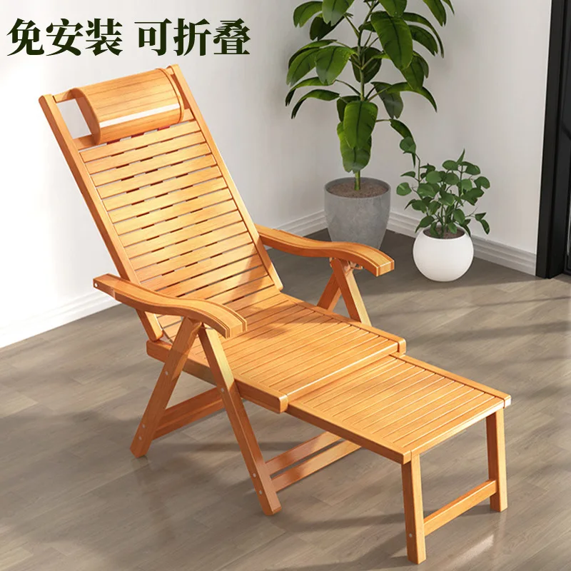 

Convenient deck chair, elderly backrest chair, Nanzhumu household folding, outdoor without installation with foot support