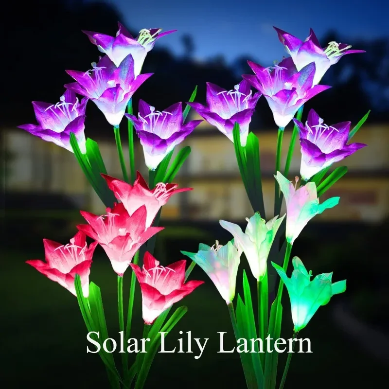 1 PCS 4 Heads Lily Solar Pile Light, Solar Garden Light, Outdoor Waterproof Terrace Porch Backyard Garden Passage Decoration