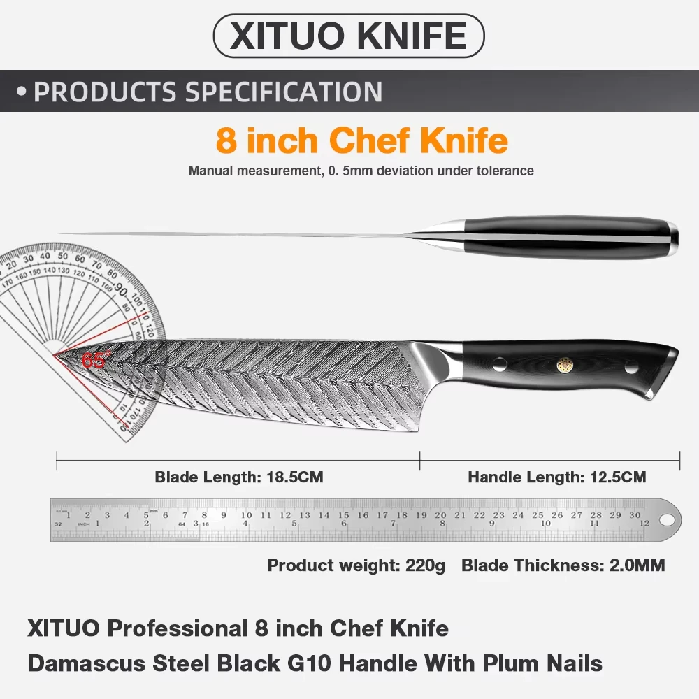 XITUO 8 Inch Japanese Chef Knife Pro 67-Layer Damascus Steel Sashimi&Sushi Knife,Razor-Sharp Kitchen Knife for Precision Slicing