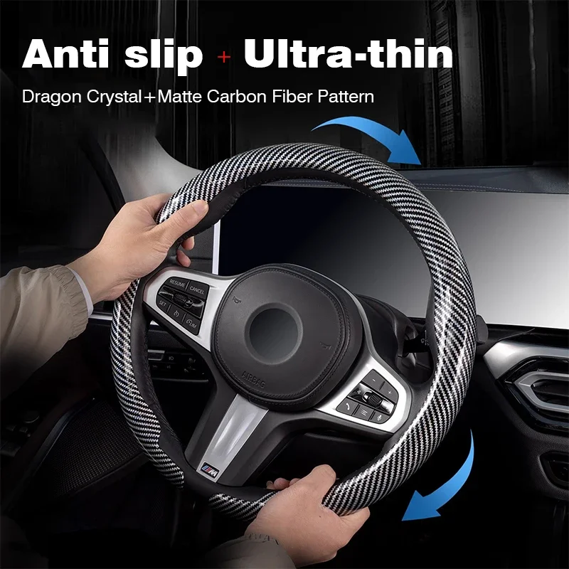 Carbon Fiber Steering Wheel Protective Cover With Car Emblem for Hyundai i40 i30 i10 ix35 ix25 Tucson Accent Elantra Santa Fe view 2
