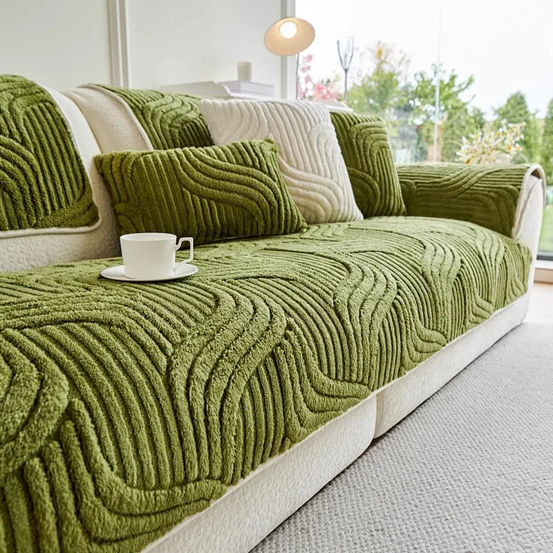 Thickened Plush Sofa Cushion Autumn and Winter New 2024 Cream Style Straight Row High-grade Non-slip Cushion Cover Cloth Towel