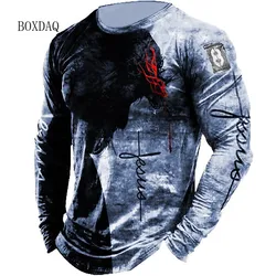 T-shirt a maniche lunghe da uomo gotico Vintage primavera autunno stampa 3D top Casual in cotone 6XL Plus Size abbigliamento maschile Street Tees