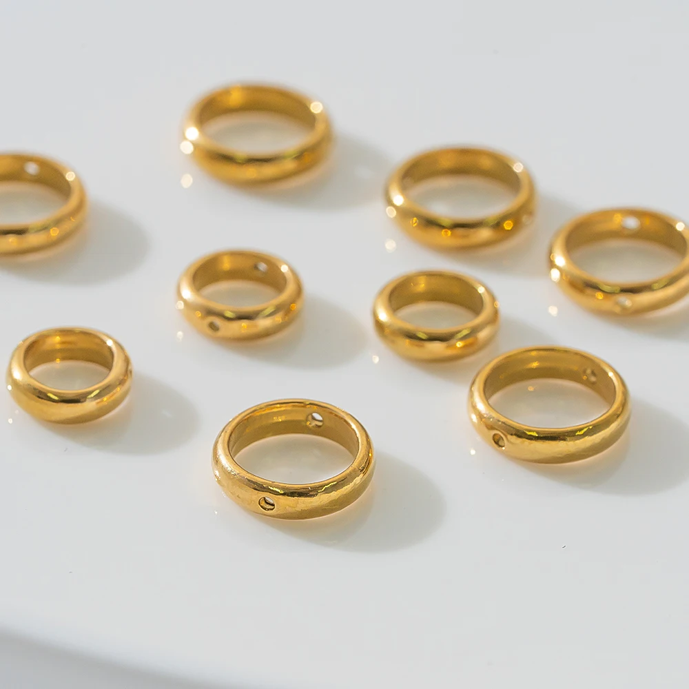 10 pz 18 K Oro In Acciaio Inox 6/8/10mm Rotondo A Due Fori Cornice Perline Connettore Per DIIY Bracciale Orecchini Pendenti creazione di gioielli