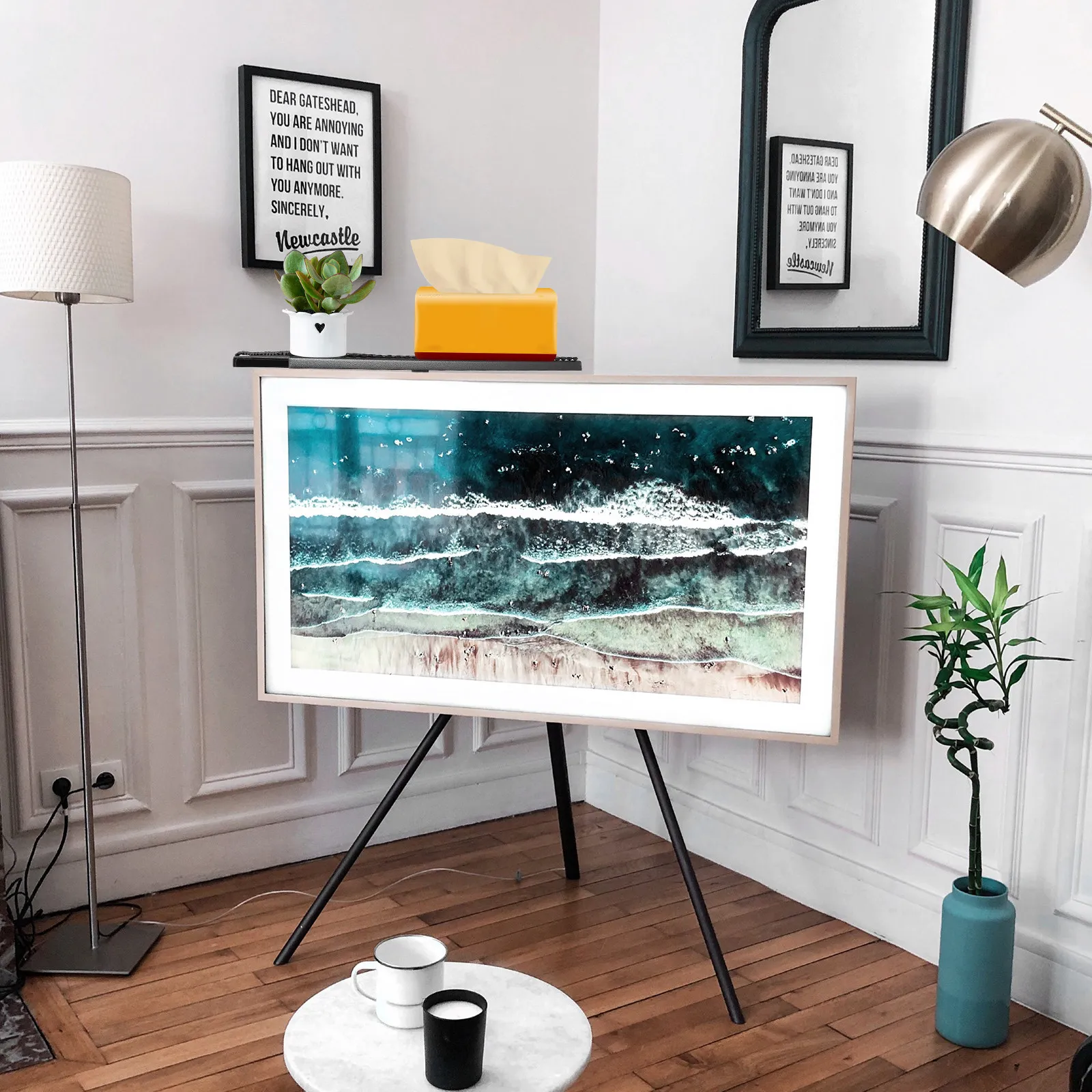 Heavy-Duty Screen Shelf for Remote Control Storage – Space-Saving Flat-Mount Monitor Bracket for Home Office
