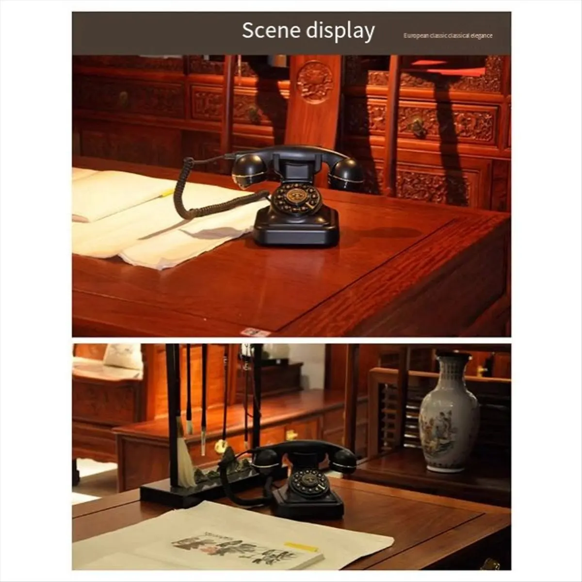 doyou Wired Landline Retro Plug-in Household Fixed Wired Landline, Ancient European Style Office Telephone