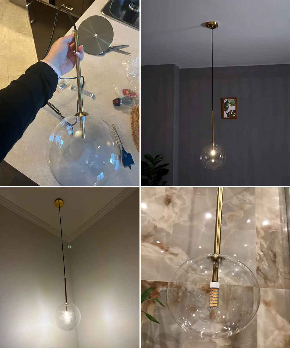 Lámpara colgante nórdica, luces colgantes de cristal transparente modernas, bola de cristal, lámpara colgante Vintage para Loft, cocina, sala de