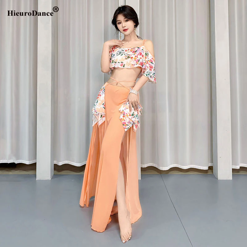 Belly Dance Costume Set for Women Mesh Long Sleeves Top+gauze Long Skirt 2pcs Training Set Oriental Belly Dancing Wear Outfit