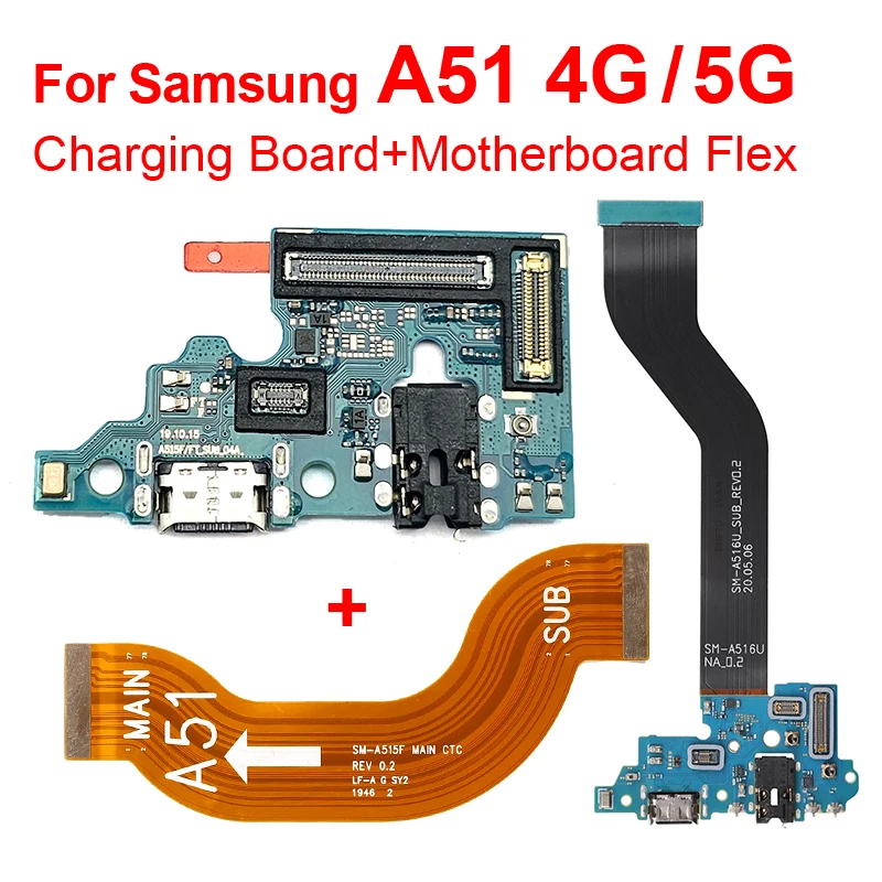 

A51 4G A515F USB-плата для зарядки для Samsung Galaxy A51 5G A516U N Главный кабель для зарядного устройства Разъем для док-станции Гибкий кабель для материнской платы