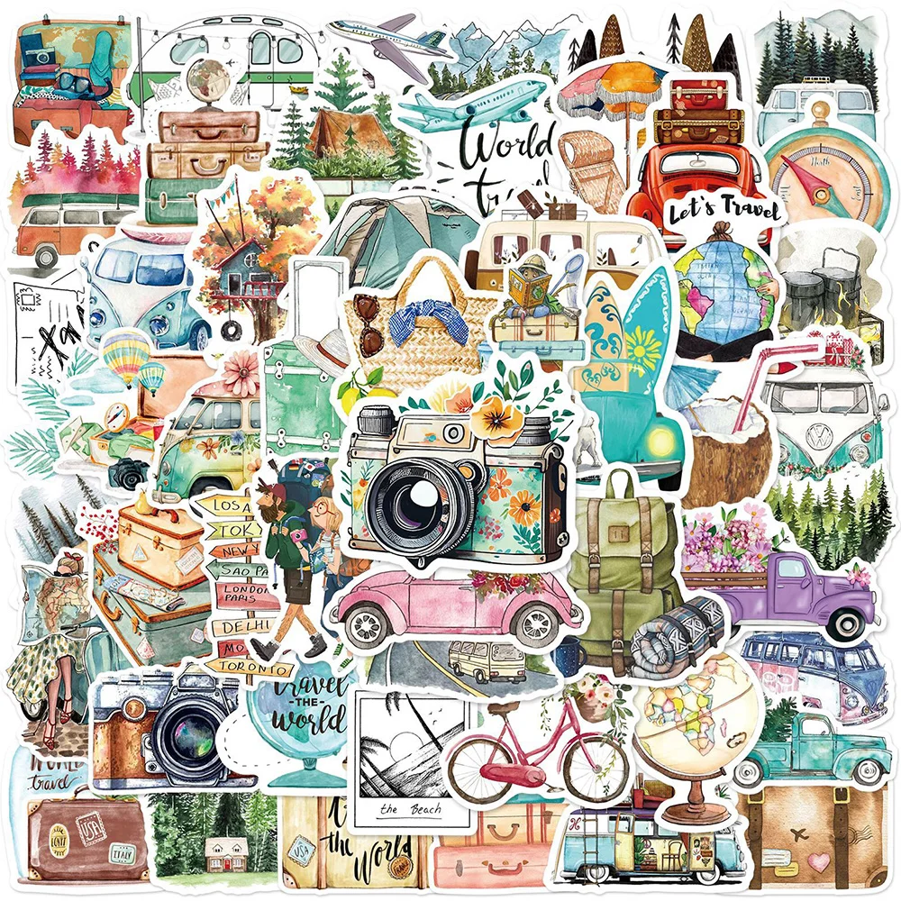 

10/30/50pcs Waterproof Outdoor Travel Stickers DIY Hiking Camping Sticker Suitcase Car Bike Motorcycle Laptop Decorative Decals