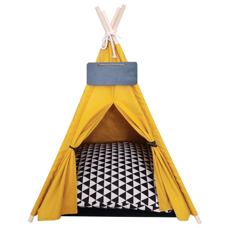 Pet Teepee Dog Bed Portable Pet Tents Houses With Thick Cushion and Blackboard,for Dogs(Puppy) and Cats Excursion Outdoor Indoor