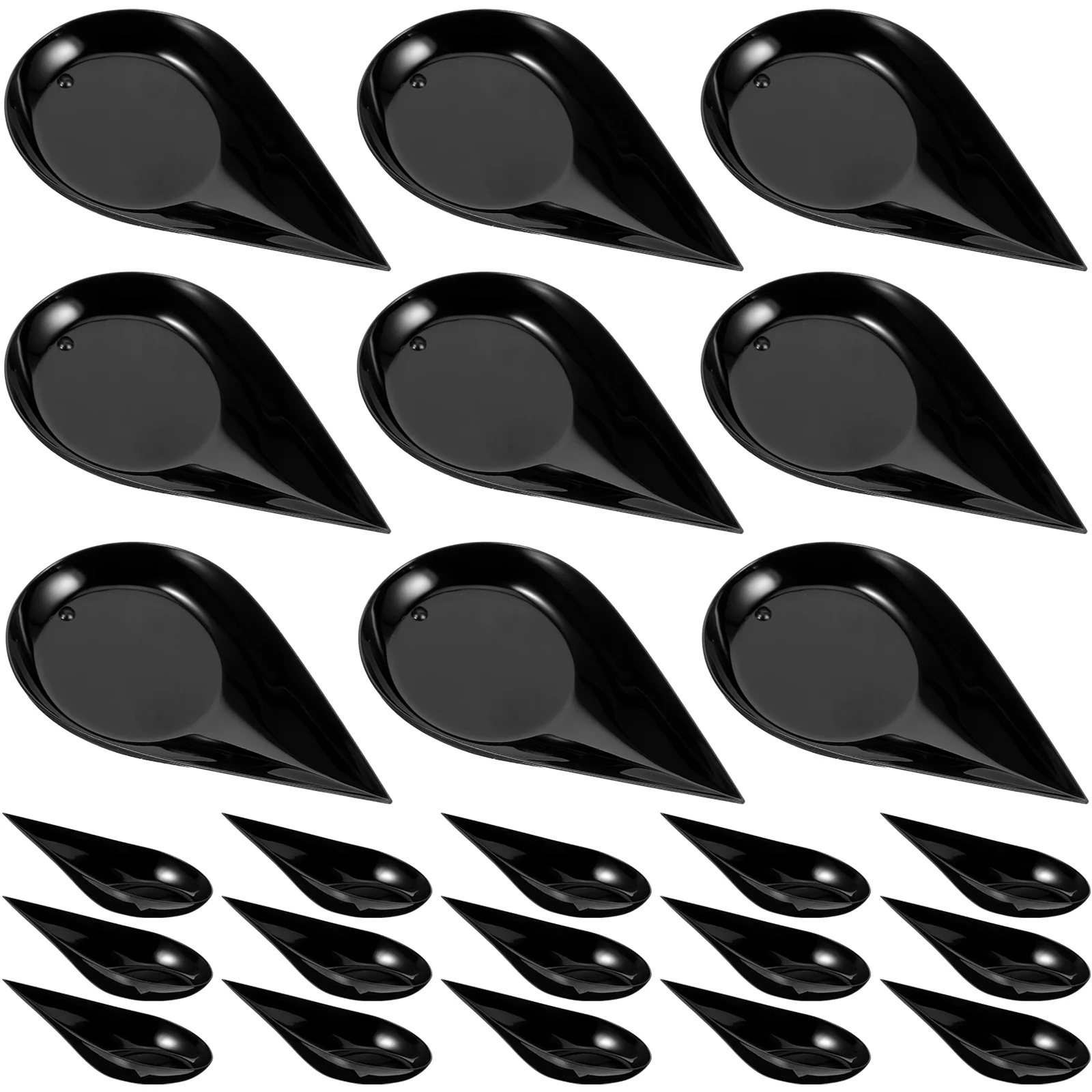 Colher de sobremesa preta transparente, prato de lágrima para frutas, doces, servir aperitivo, mini pratos, portátil, catering, item de cozinha, 100 peças