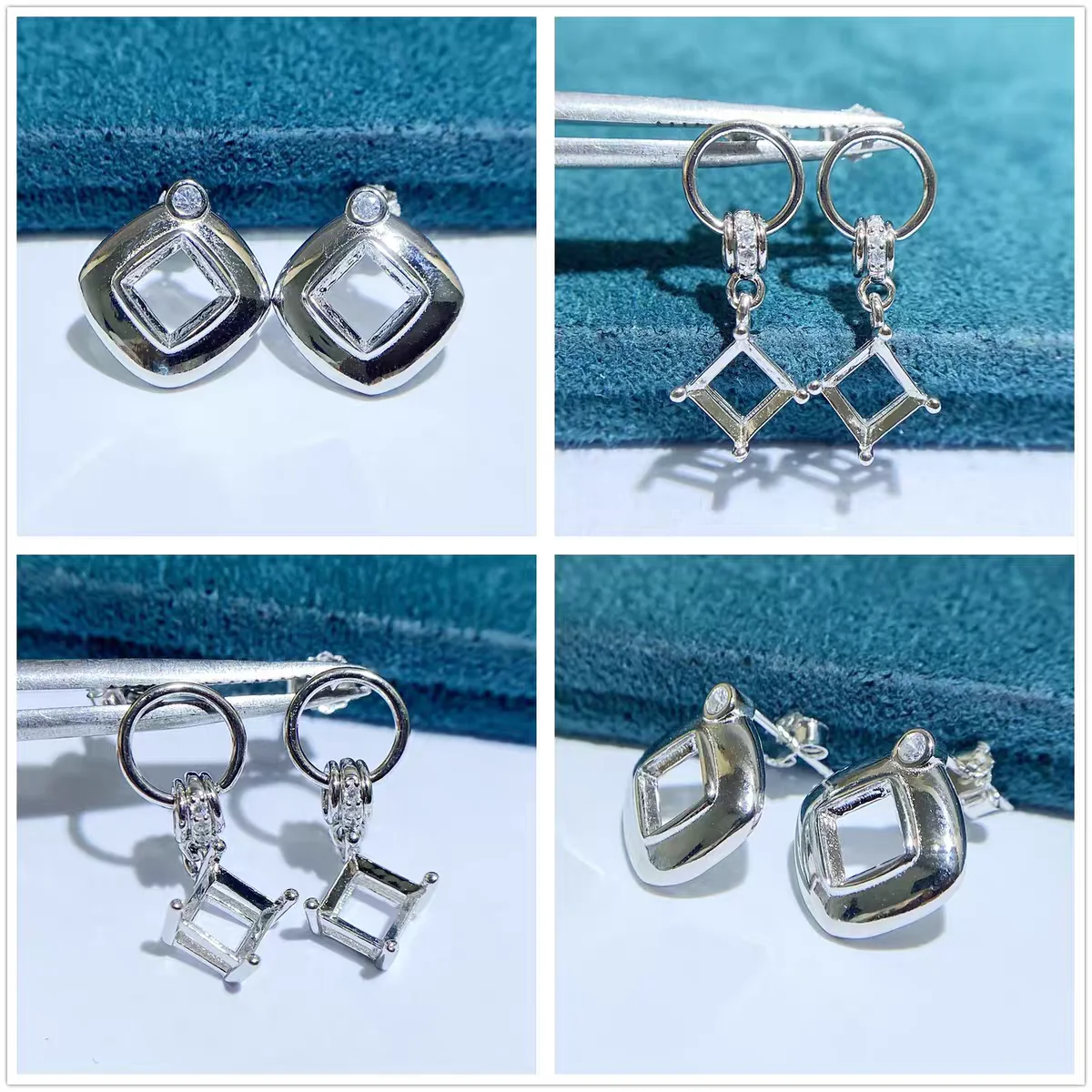 

MeiBaPJ New Arrival 5mm Square Stones DIY 925 Silver Empty Setting Fashion Stud Earrings Fine Charm Wedding Jewelry for Women