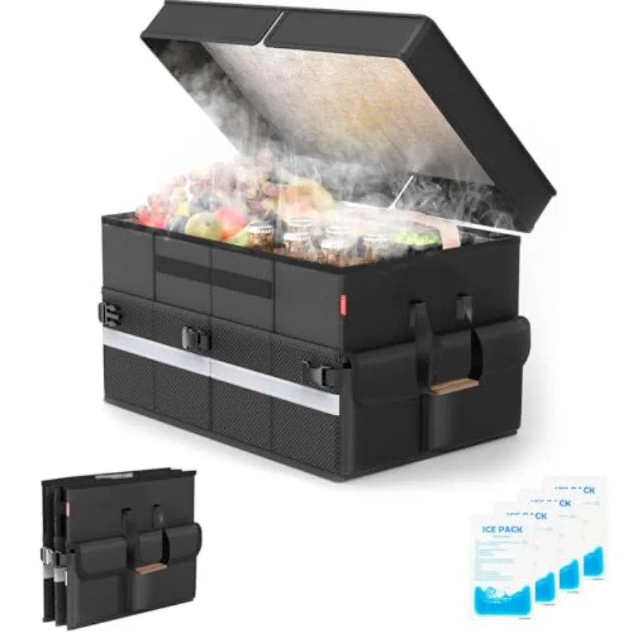 

Cooler Bag Soft Travel Cooler Holds 45 Cans Stays Cold for 8H and Warm for 7H Portable Car Trunk Organizer for Camping Beach Pi