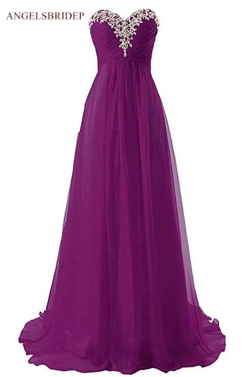 ANGELSBRIDEP Sweetheart Bridesmaid Dresses Vestido Da Dama De Honra Beading Crystal Chiffon Long Evening Party Gowns HOT