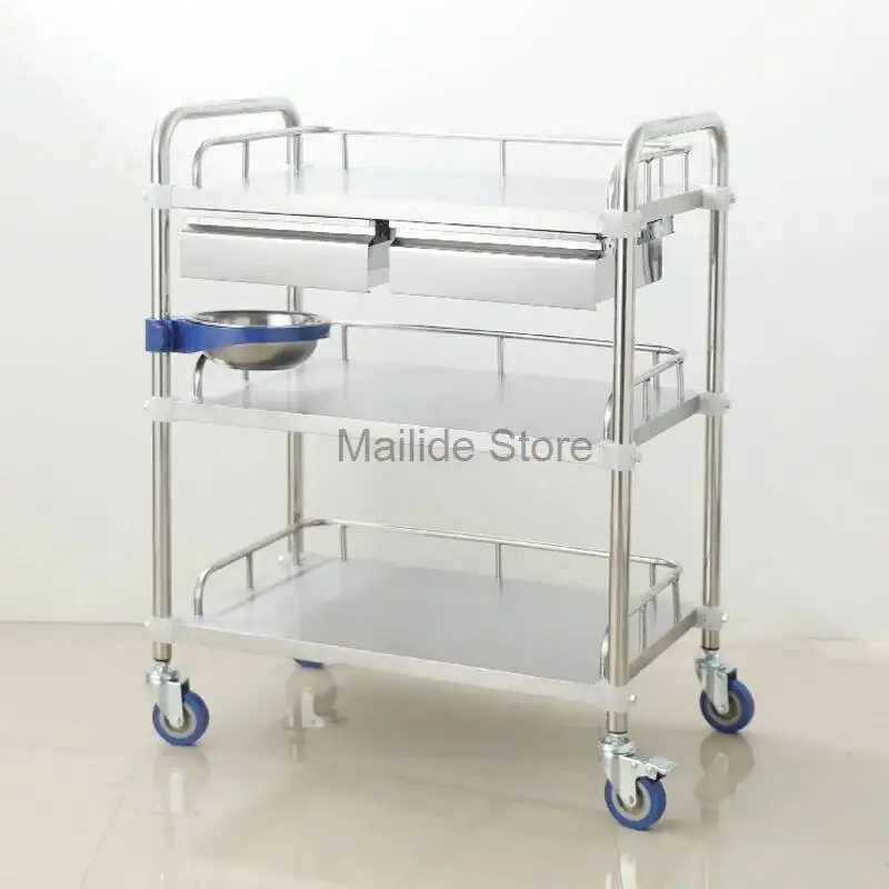 Steel Salon Trolleys Modern Beauty Stainless Salon Medical Tool Trolley Creative Salon Furniture Hospital Mobile Storage Trolley