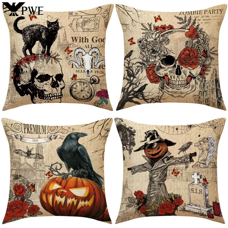 Living Room Halloween Sofa Pillowcase Holiday Atmosphere Horrible Skull Head Pillow Covers Pumpkin Cushion Cover Home Decor