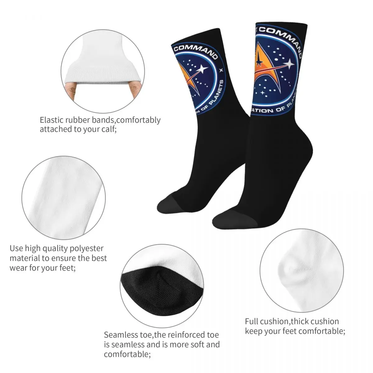 Star Treks Starfleet Theme Design Socks Merch All Seasons Cute Crew Socks Non-slip Best Gift for Space Movie Fan