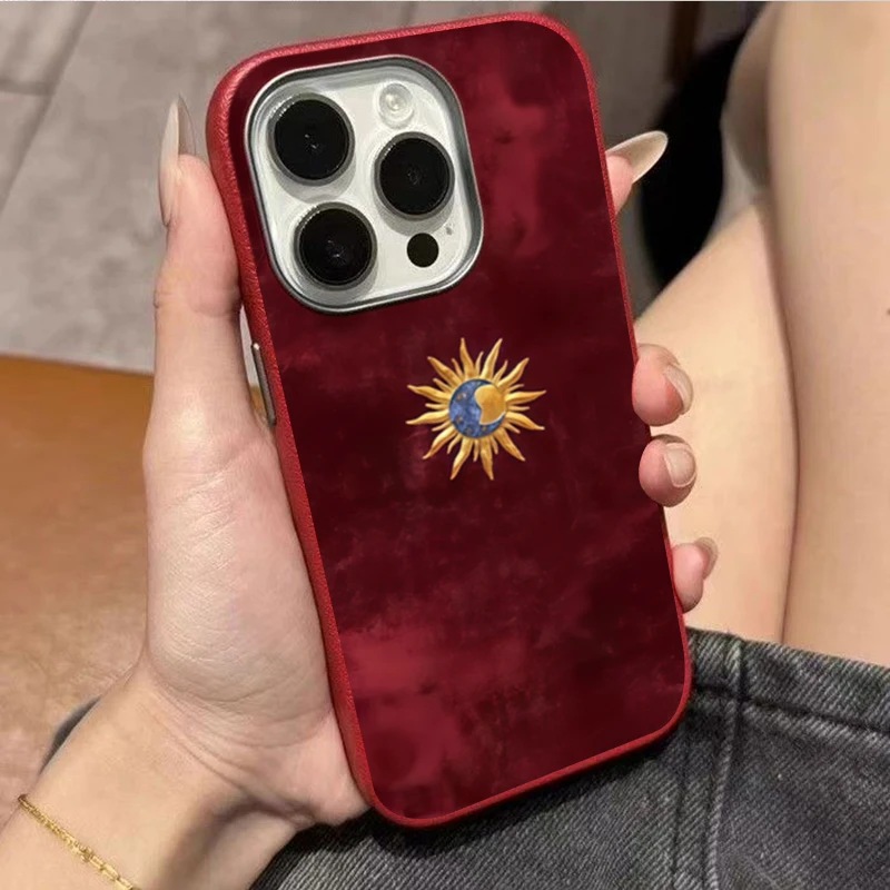 Funda de TPU para Teléfono con Diseño de Luna Creciente Dorada y Color Vino Tinto para iPhone 17 16 15 14 Pro Max Air 13 12 11 XS XR X 7 8 Plus 16e, Antigolpes