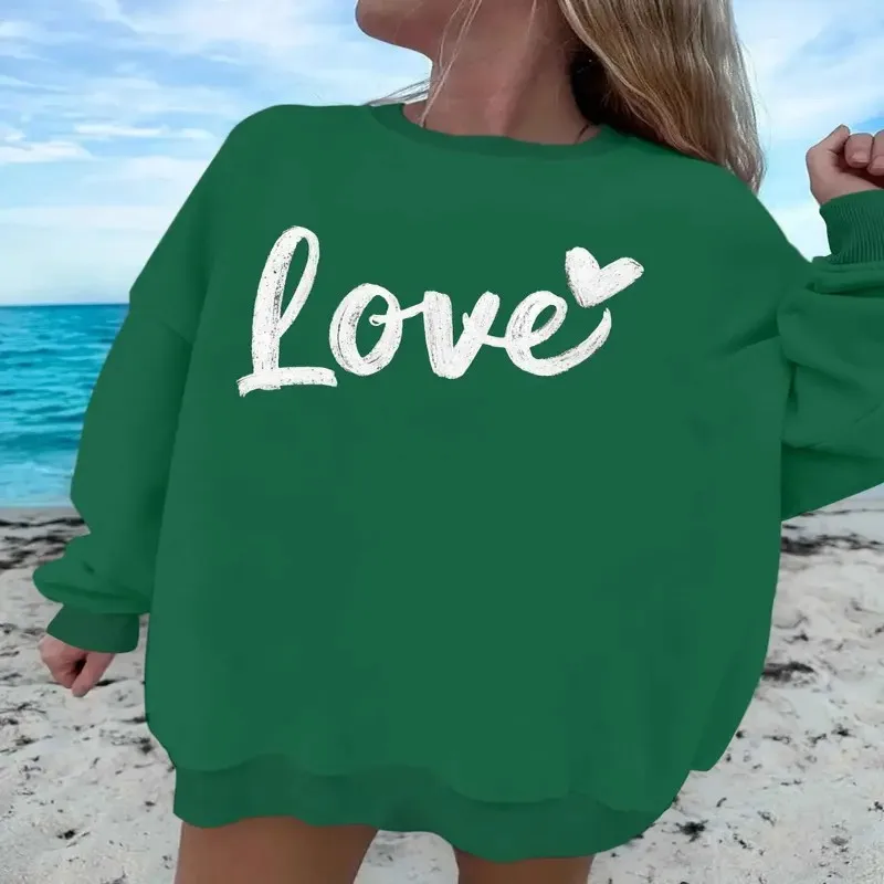 

Женская уютная красная толстовка с глянцевой отделкой TeeDiy Love Heart, повседневная, с длинным рукавом, круглым вырезом, 100% полиэстер, можно стирать в машине