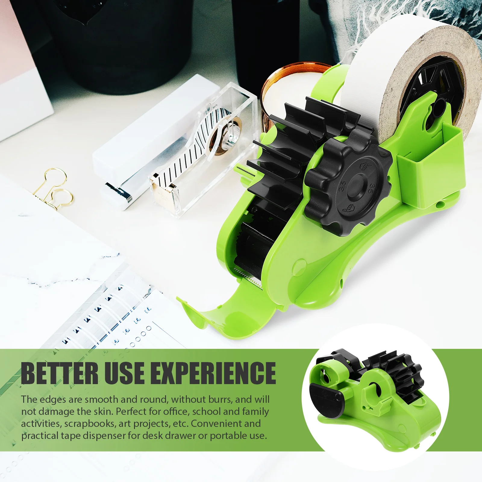 Transparent Tape Holder Multi-function Dispenser Semi-automatic Green Abs Office