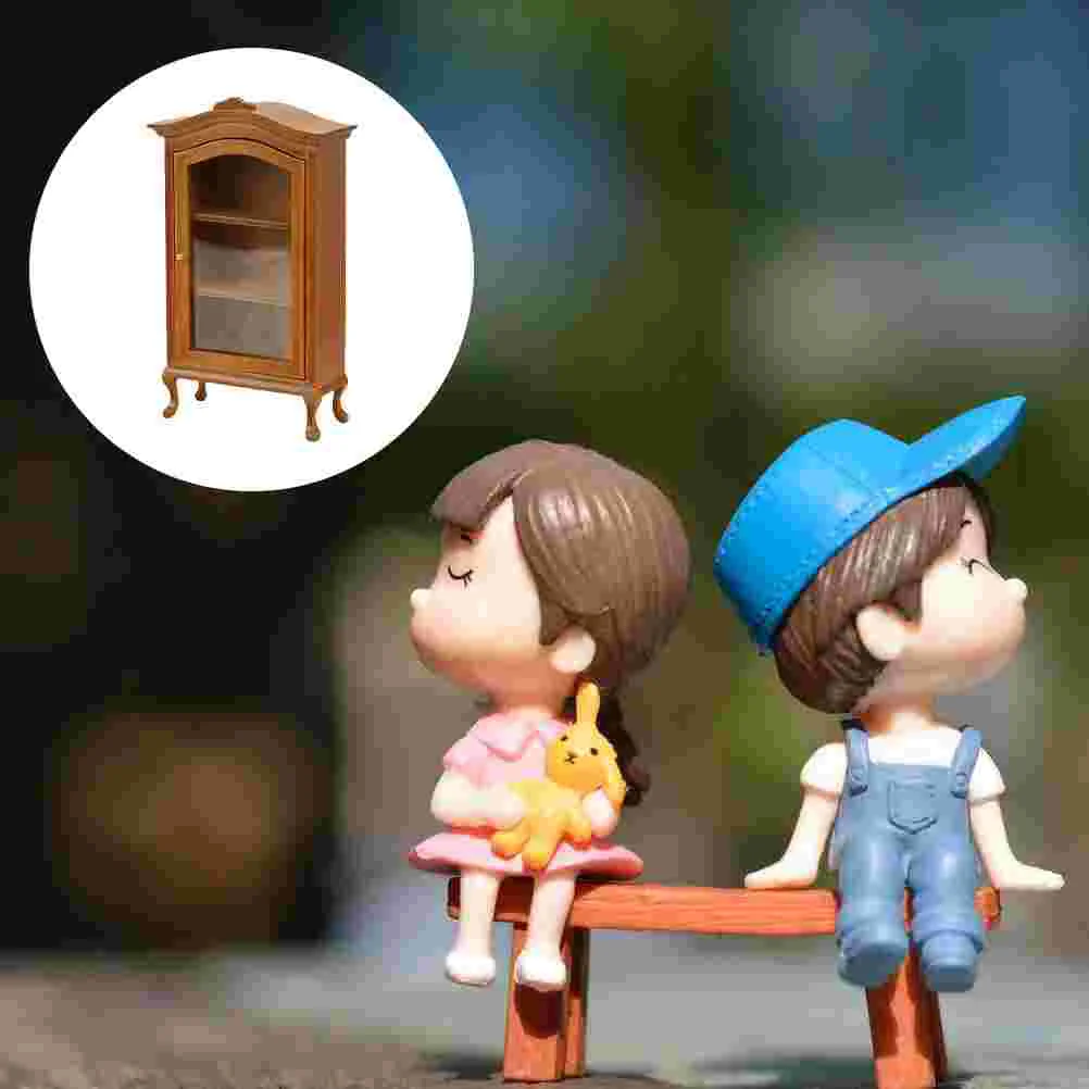 Mini libreria casa delle bambole accessorio per mobili simulazione armadio ornamento in legno marrone