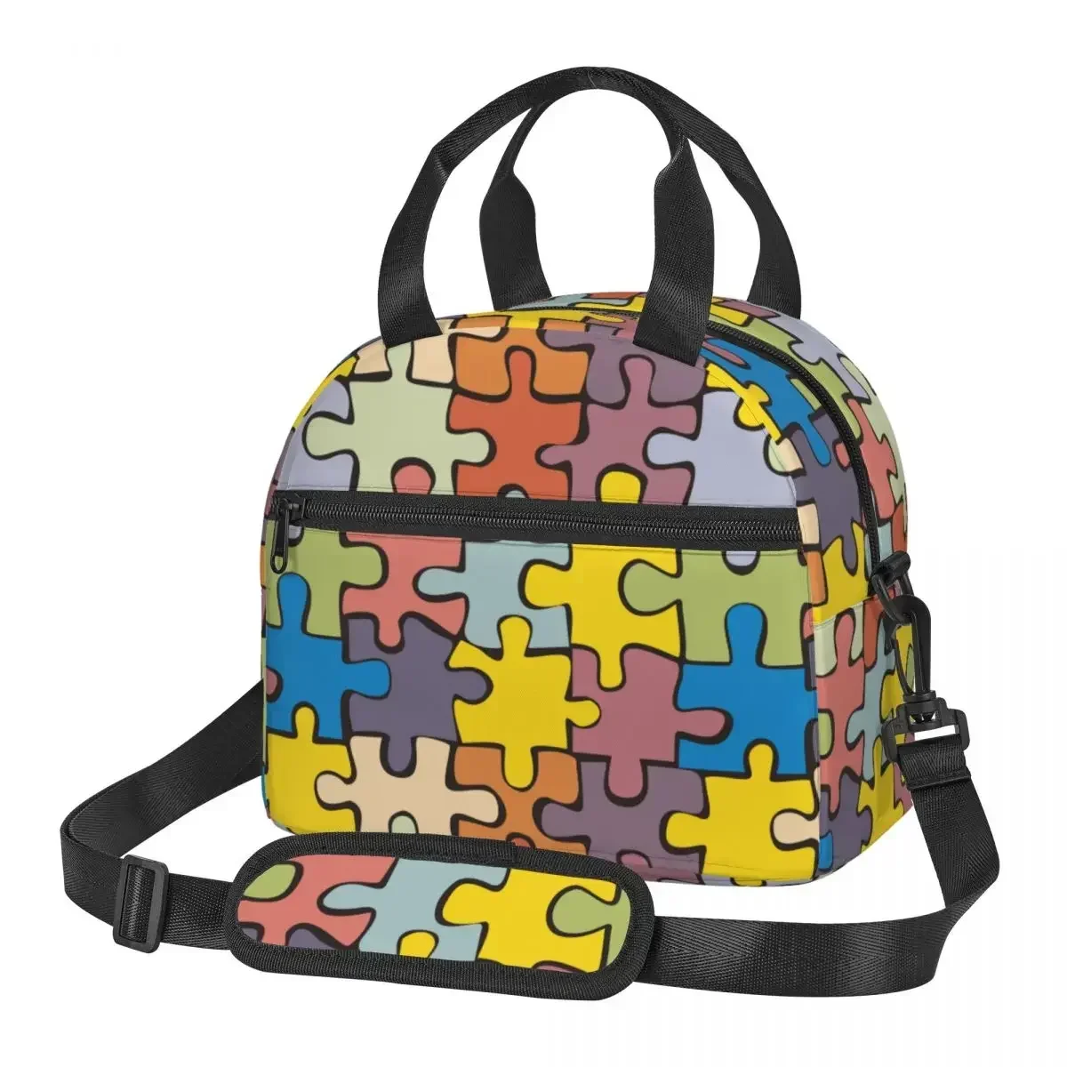 Colorful Puzzle Game Puzzles Product Large Insulated Lunch Bag With Adjustable Shoulder Strap Thermal Cooler Bento Box