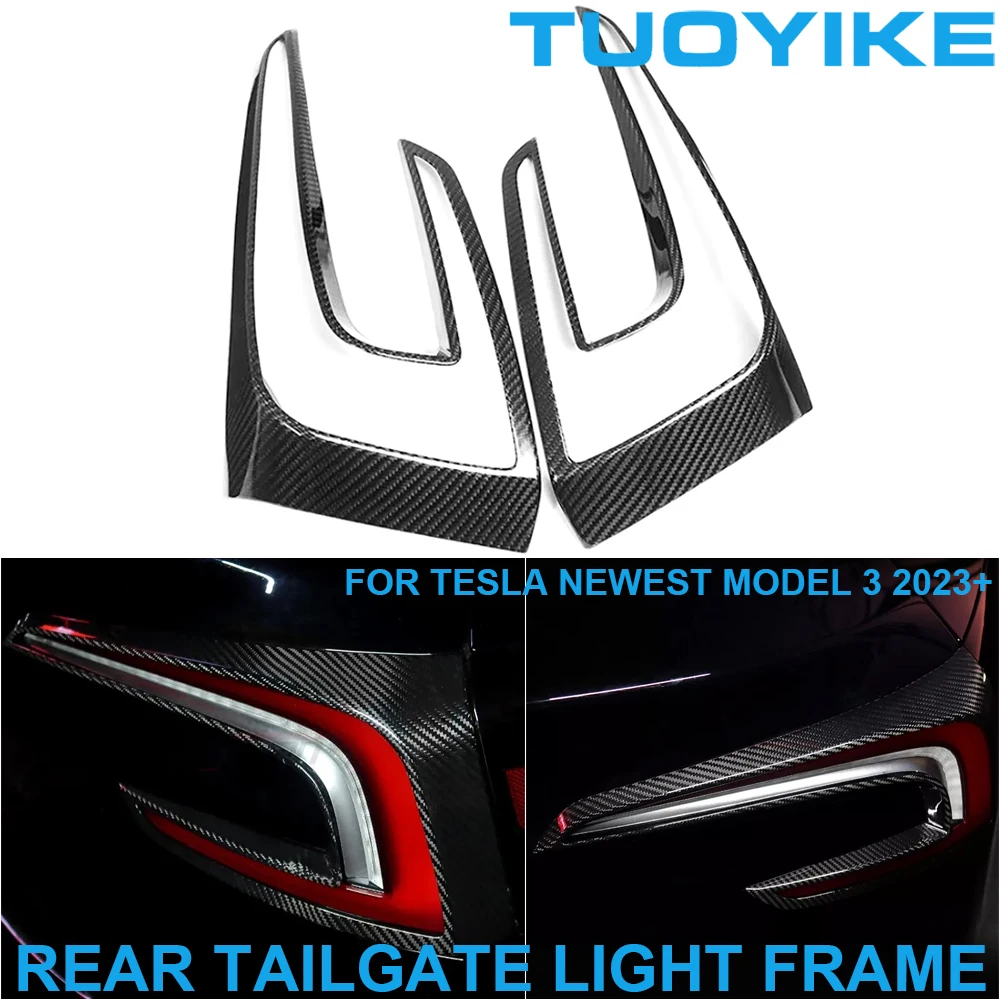 LHD RHD Car Styling Real Dry Carbon Fiber Rear Tailgate Light Lamp Frame Trim Cover Decoration For Tesla Newest Model 3 2023+