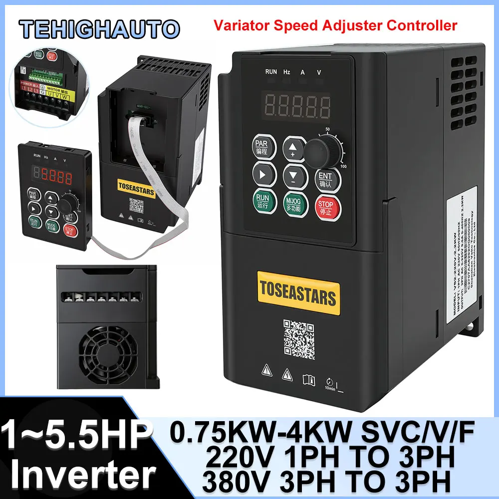 Variable Frequency Drive VFD 220V/380V 0.75/1.5/2.2/4/5.5KW 3 Phase Input 380V to 3Ph Output 380V Inverter Motor Speed Regulator