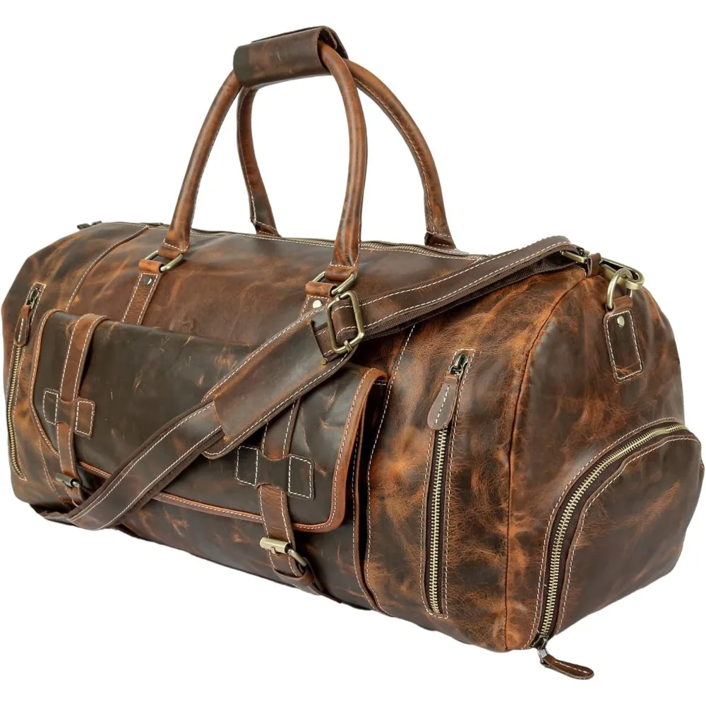 حقيبة سفر جلدية كلاسيكية للرجال مع حقيبة أحذية - احترافية، صالة الألعاب الرياضية، رياضية، غلاف ناعم، طوال الليل، أمتعة عطلة نهاية الأسبوع