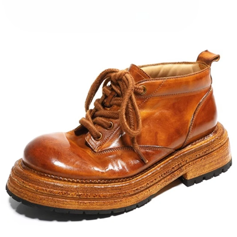 Italian Horse Hip Leather High Top Shoes for Men's Hand-sewn Genuine Leather Large Sole Casual Shoes Retro Tooling Shoes Women's