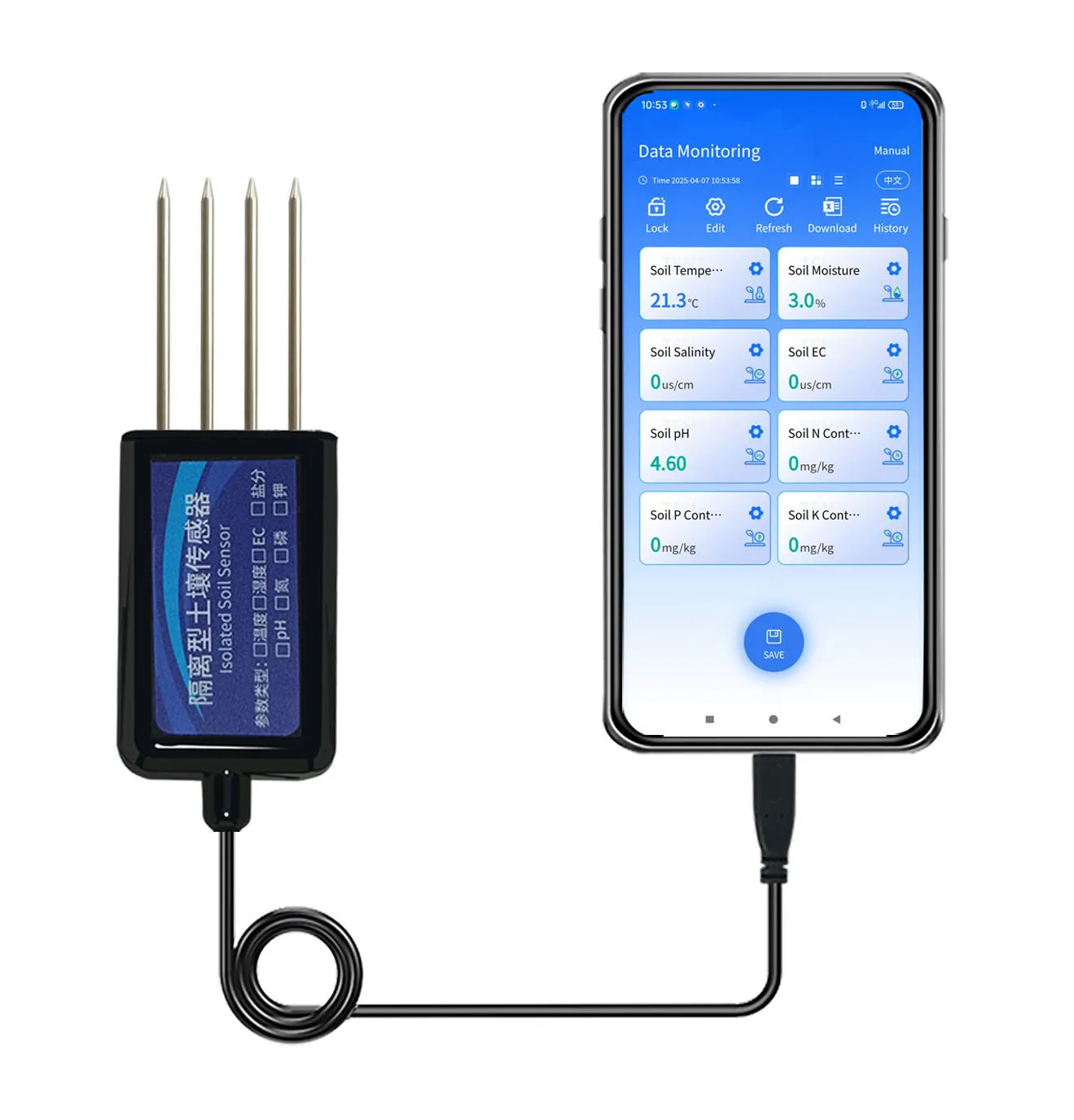 8 In 1 Digital Soil Sensor Android Soil Temperature Humidity Salinity NPK/PH/EC Analyzer Moisture Nutrient For Agriculture