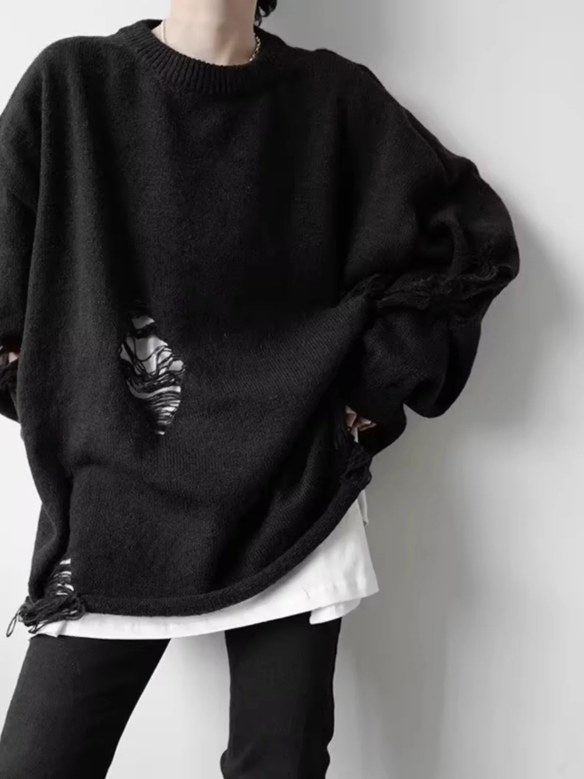 

Retro American Hole Knitted Sweater Oversize Loose Men Women Autumn Winter Design Sense Lazy Sle Knitted Top for Ladies