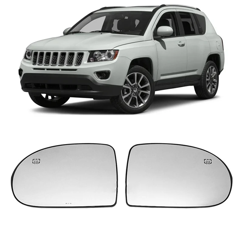 2Pcs Door Wing Side Mirror Glass Heated With Backing Plate For JEEP Compass 2007 - 2017 Left+Right