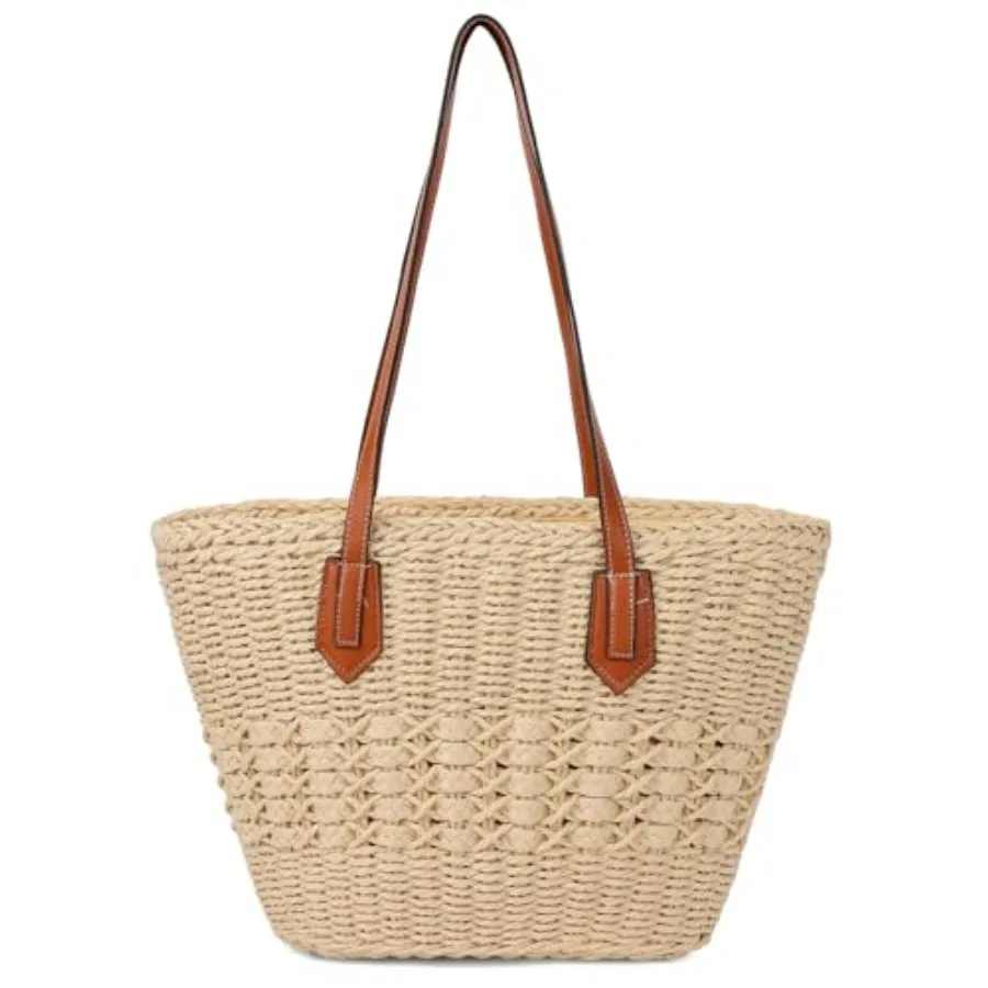 

Женская соломенная сумка через плечо, большая плетеная сумка-тоут из ротанга, летняя дорожная пляжная сумка, сумка ручной работы с верхней ручкой